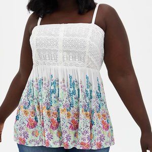WHITE FLORAL CROCHET BABYDOLL TANK